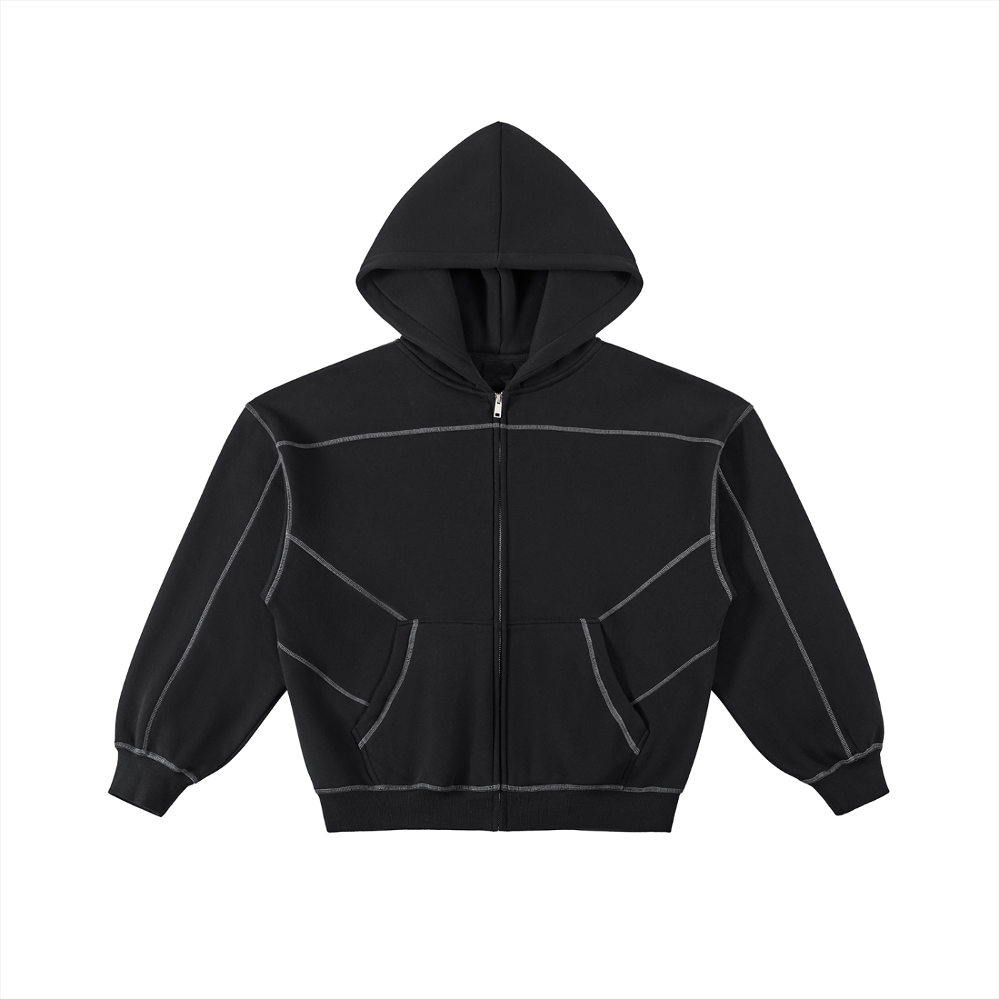 Stitched Boxy Fleece Zip Hoodie